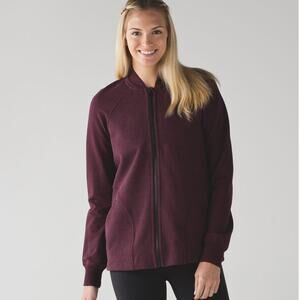 Lululemon Pleat To Street Zip Front Bomber JACKET Heathered Bordeaux Burgundy 10